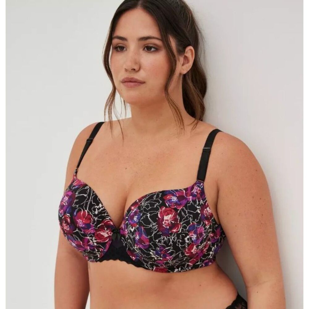 TORRID CURVE Colorful Floral Plus Sz 40DDD Lightly Padded Push Up Underwire Bra